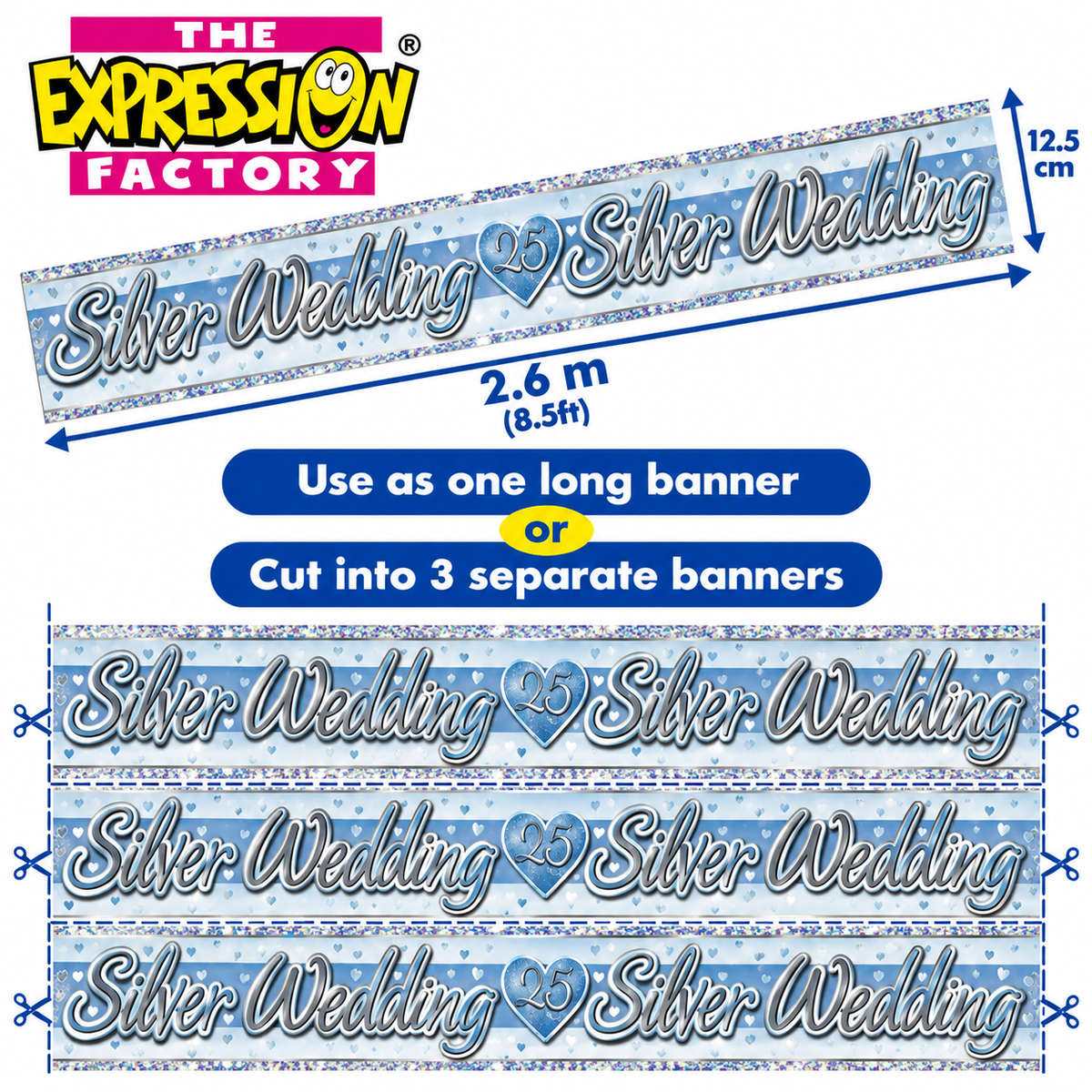 Silver Wedding Anniversary Holographic Banner – 2.6m / 8.5ft