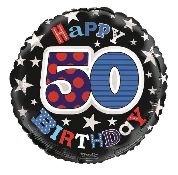 Simon Elvin Happy 50th Birthday Male Black Stars 18" Foil Balloon