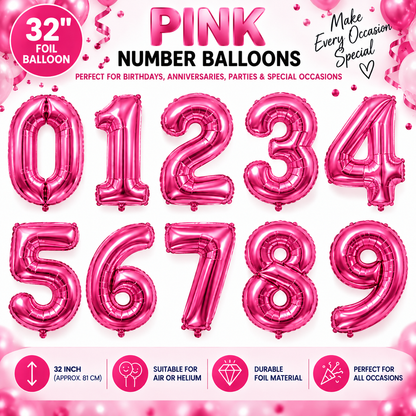 32" Foil Number Balloons 0-9 – Giant Birthday Number Balloon – Gold, Silver, Blue, Pink, Red, Purple, Rose Gold & Rainbow – Air or Helium