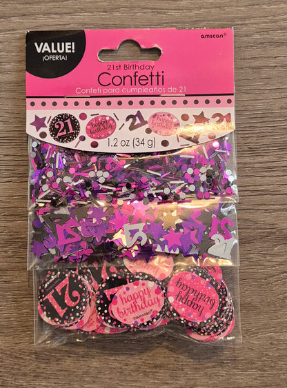 Birthday Age 21 Confetti 3 Pack Black & Pink 34g