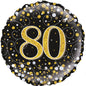 Oaktree 18inch 80th Sparkling Fizz Birthday Black & Gold Holographic Foil Balloon