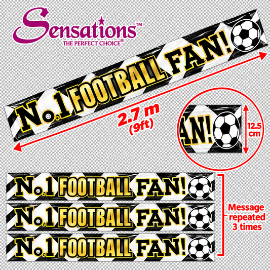 No.1 Football Fan Black, Gold & White Foil Banner – 2.7m / 9ft – Cut into 3 Banners