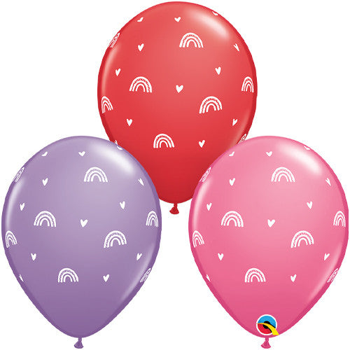 Qualatex Boho Rainbows & Hearts Assorted 11" Latex Balloons 25Pc/Bag