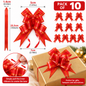 Red & Gold Stripe Pull Bows for Gift Wrapping – Easy Pull Ribbon Bows – Christmas, Hampers & Presents – Pack of 5 or 10