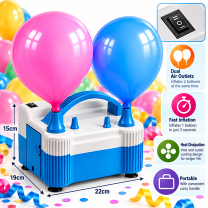 Electric Balloon Inflator Pump – Dual Nozzle Automatic & Manual Air Pump