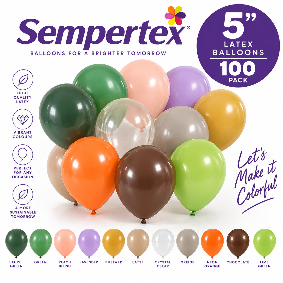 Sempertex 5" Latex Balloons 100 Pack – Professional Quality Mini Balloons for Arches & Decorations