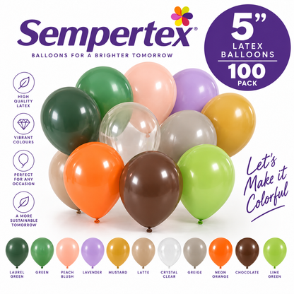 Sempertex 5" Latex Balloons 100 Pack – Professional Quality Mini Balloons for Arches & Decorations