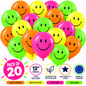 12" Neon Smiley Face Latex Balloons – Pack of 20 – Air or Helium