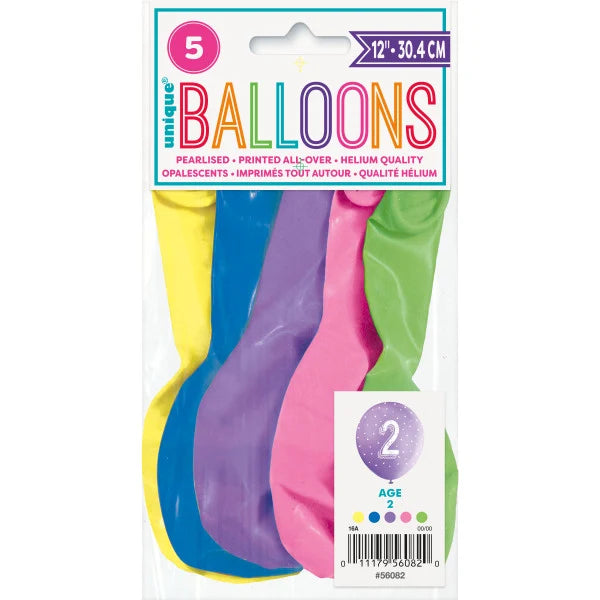 Unique 12" Number Latex Balloons – 5 Assorted Colours – Numbers 0–9