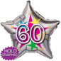 60th Birthday Holographic Silver Star Foil Balloon – 22″ Bobo Funn Co