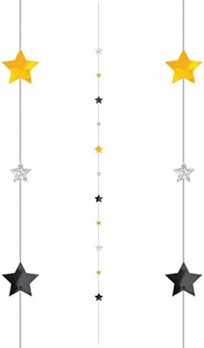 Amscan Balloon Fun Strings 1.82m Black, Silver & Gold Stars