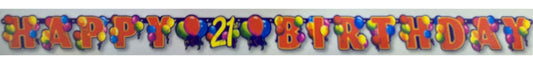 Amscan Happy 21st Birthday Letter Banner 8.6ft (2.6m)