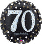 70th Happy Birthday Sparkling Black & Silver Holographic 18-inch Foil Balloon