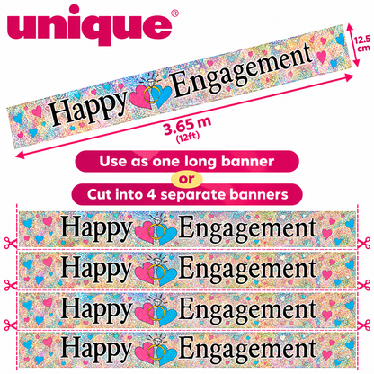 Happy Engagement Holographic Banner – 3.65m / 12ft – Cut into 4 Banners