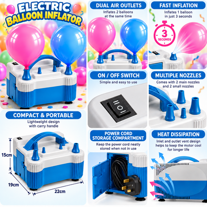 Electric Balloon Inflator Pump – Dual Nozzle Automatic & Manual Air Pump