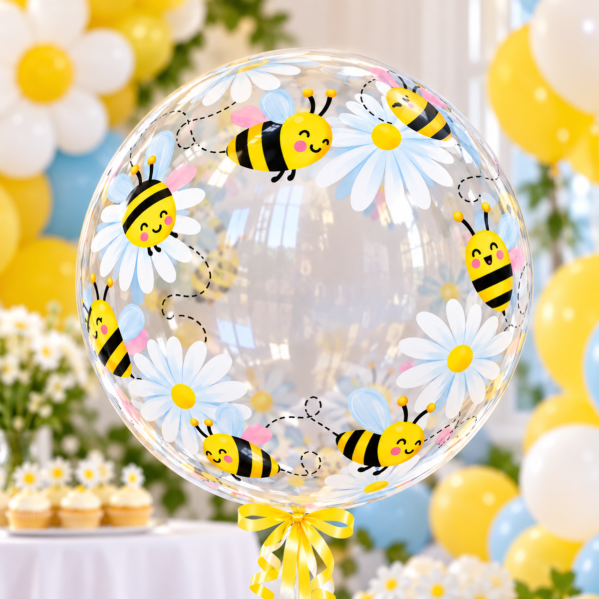 Qualatex Deco Sweet Bees & Daisies 24"/61cm Bubble Balloon