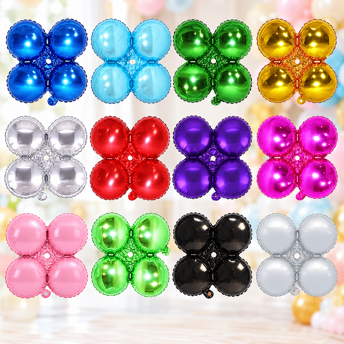 12" Clover Foil Balloons – Easy Magic Arch Air Fill Decorations - Pack of 4