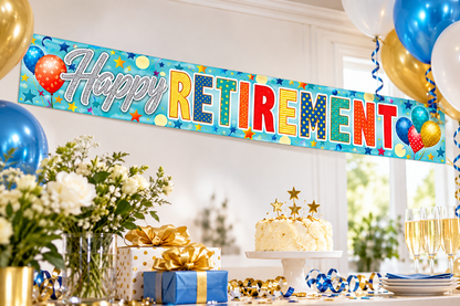 Happy Retirement Banner 270cm x 12.5cm – Banner repeats 3 times