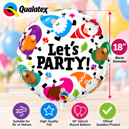 Qualatex 18" Let's Party Gnomes Round Foil Balloon – Air or Helium