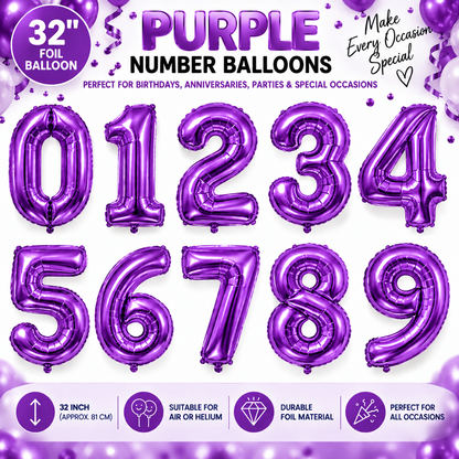 32" Foil Number Balloons 0-9 – Giant Birthday Number Balloon – Gold, Silver, Blue, Pink, Red, Purple, Rose Gold & Rainbow – Air or Helium