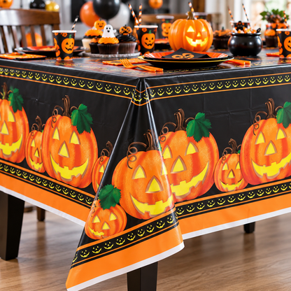 Halloween Pumpkin Plastic Tablecloth 137 x 213cm – Party Table Cover