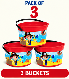 Lil Pirate Bucket 1500ml – Kids Pirate Party Bucket with Handle – Reusable Plastic Treat, Gift & Beach Bucket – Party Bag Alternative – Packs of 1, 3, 6 or 12