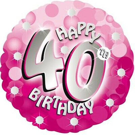 Anagram Happy 40th Birthday Holographic Pink 18" Foil Balloon