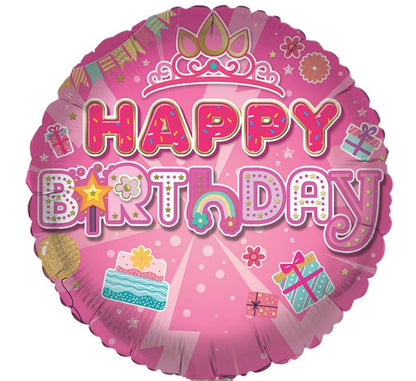 Happy Birthday Pink Wishes Come True Double-Sided 18-inch Foil Balloon