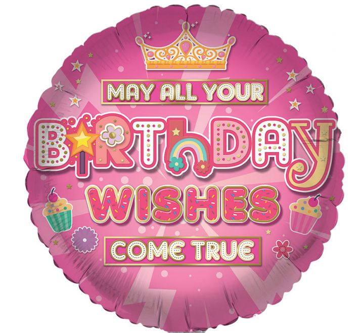 Happy Birthday Pink Wishes Come True Double-Sided 18-inch Foil Balloon
