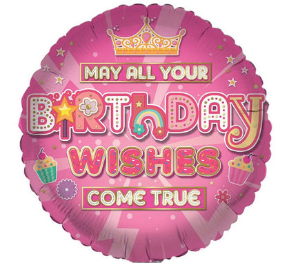 Happy Birthday Pink Wishes Come True Double-Sided 18-inch Foil Balloon