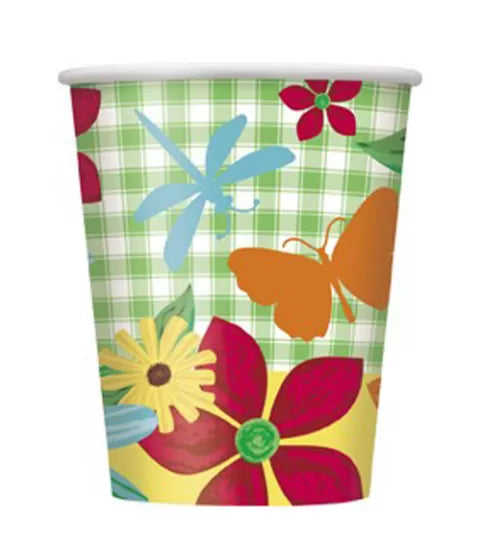 Garden Check Paper Cups 9oz 8pc
