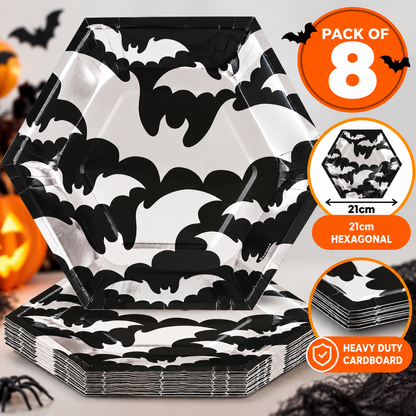 Halloween Bat Hexagonal Paper Plates 21cm – Pack of 8 Heavy Duty