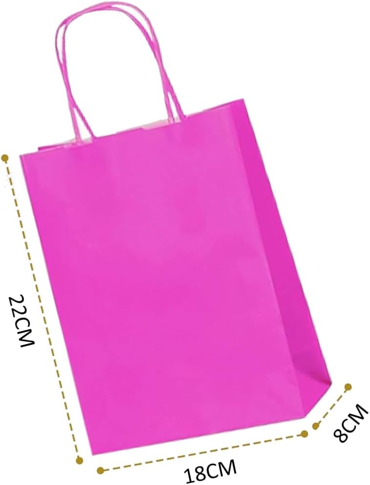 Hot Pink Small Paper Party Bags With Handles 10pcs