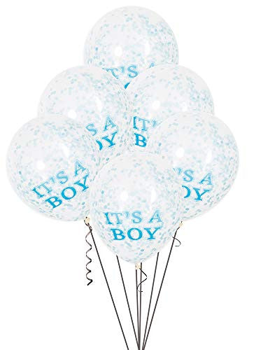 Unique Clear It's A Boy Blue Confetti 12" Latex Balloons 6ct
