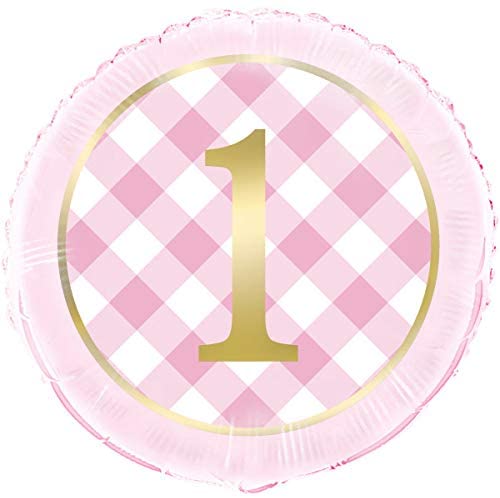 Pink Gingham 1st Birthday 18-inch Foil Balloon