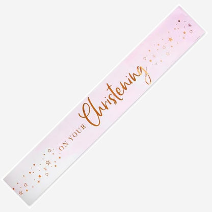 On Your Christening Banner – Pink & Rose Gold Christening Party Decoration