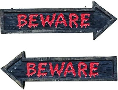 Halloween Spooky 'Beware' Solid Wood Effect Sign 58cm