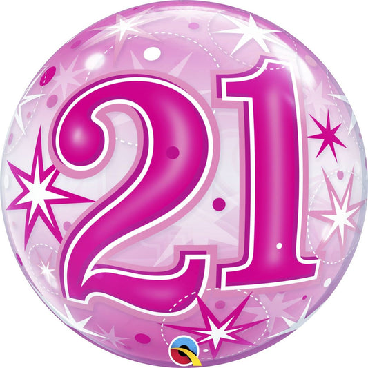Starburst Sparkle 21st Pink 22"/56cm Bubble Balloon