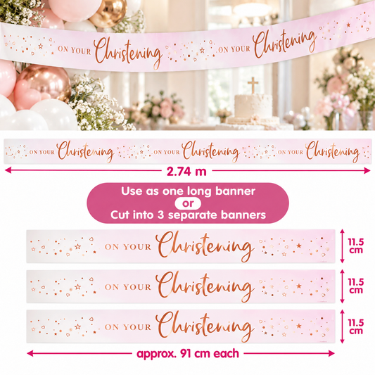 On Your Christening Banner – Pink & Rose Gold Christening Party Decoration