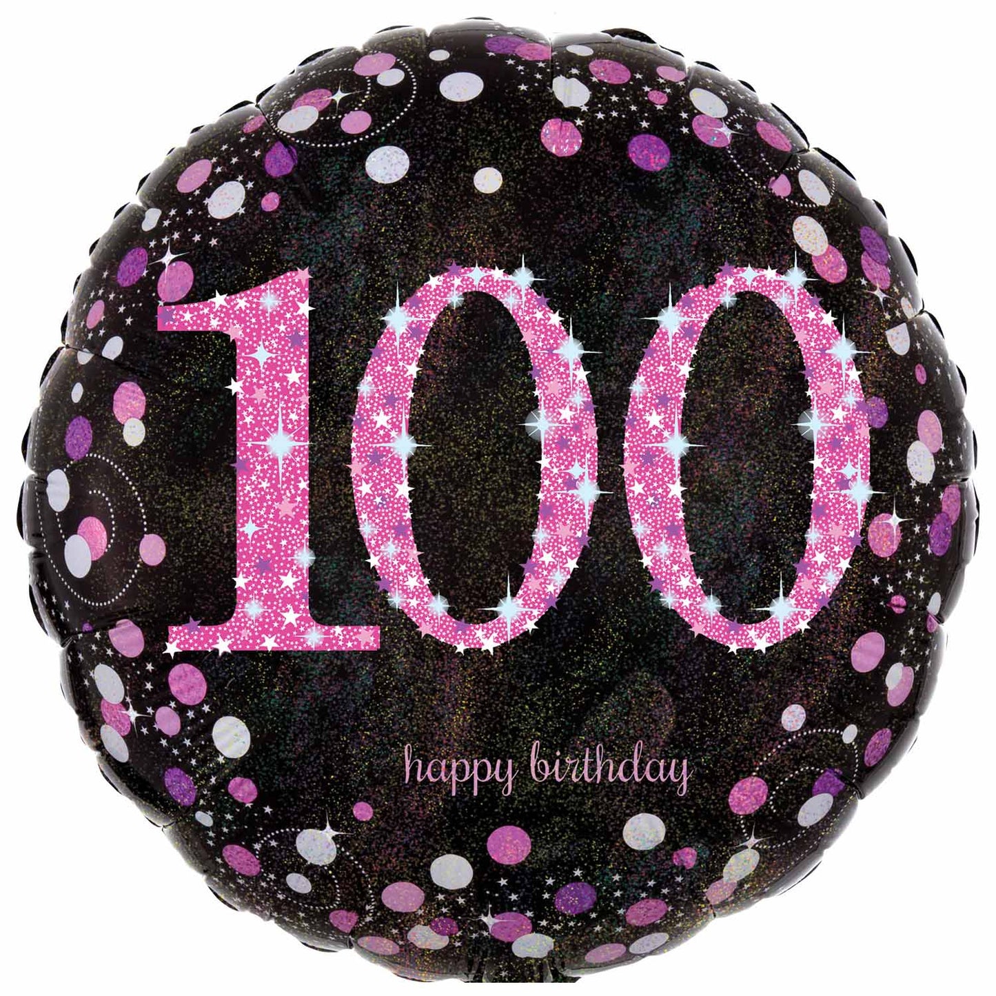 100th Happy Birthday Sparkling Black & Pink Holographic 18-inch Foil Balloon