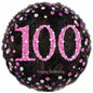 100th Happy Birthday Sparkling Black & Pink Holographic 18-inch Foil Balloon