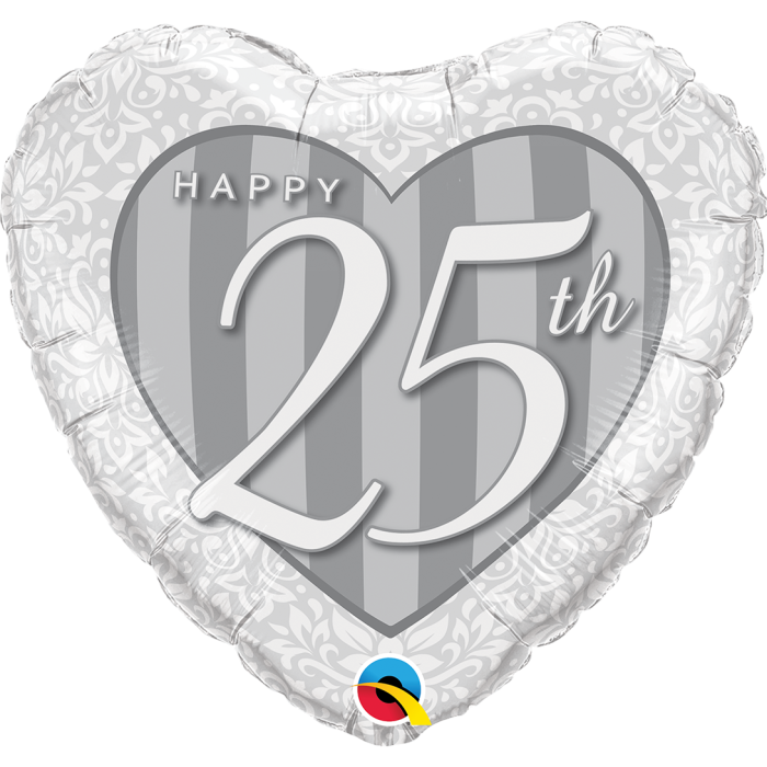 Happy 25th Damask 18-inch Heart Anniversary Balloon