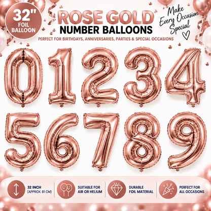 32" Foil Number Balloons 0-9 – Giant Birthday Number Balloon – Gold, Silver, Blue, Pink, Red, Purple, Rose Gold & Rainbow – Air or Helium