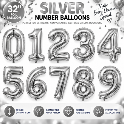 32" Foil Number Balloons 0-9 – Giant Birthday Number Balloon – Gold, Silver, Blue, Pink, Red, Purple, Rose Gold & Rainbow – Air or Helium