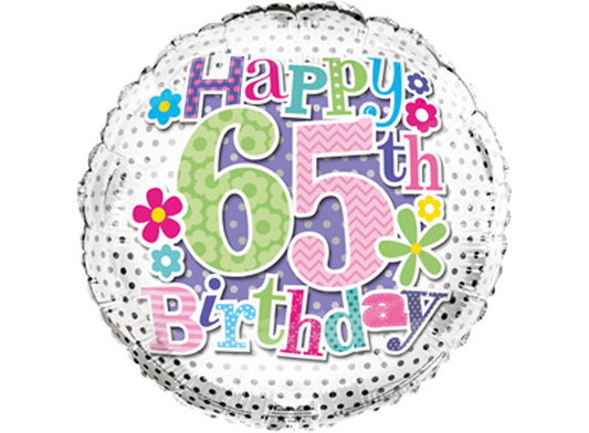 Simon Elvin Happy 65th Birthday Female Flowers 18" Foil Balloon