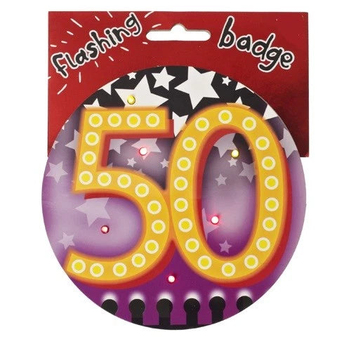 Big 50th Birthday 14cm Flashing Badge