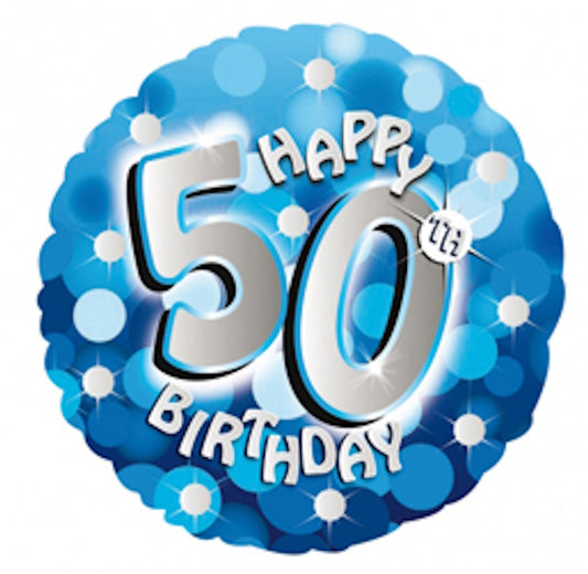 Happy 50th Birthday Blue Holographic 18-inch Foil Balloon