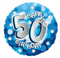 Happy 50th Birthday Blue Holographic 18-inch Foil Balloon