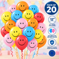 12" Smile Face Latex Balloons – Pack of 20 Assortment – Air or Helium