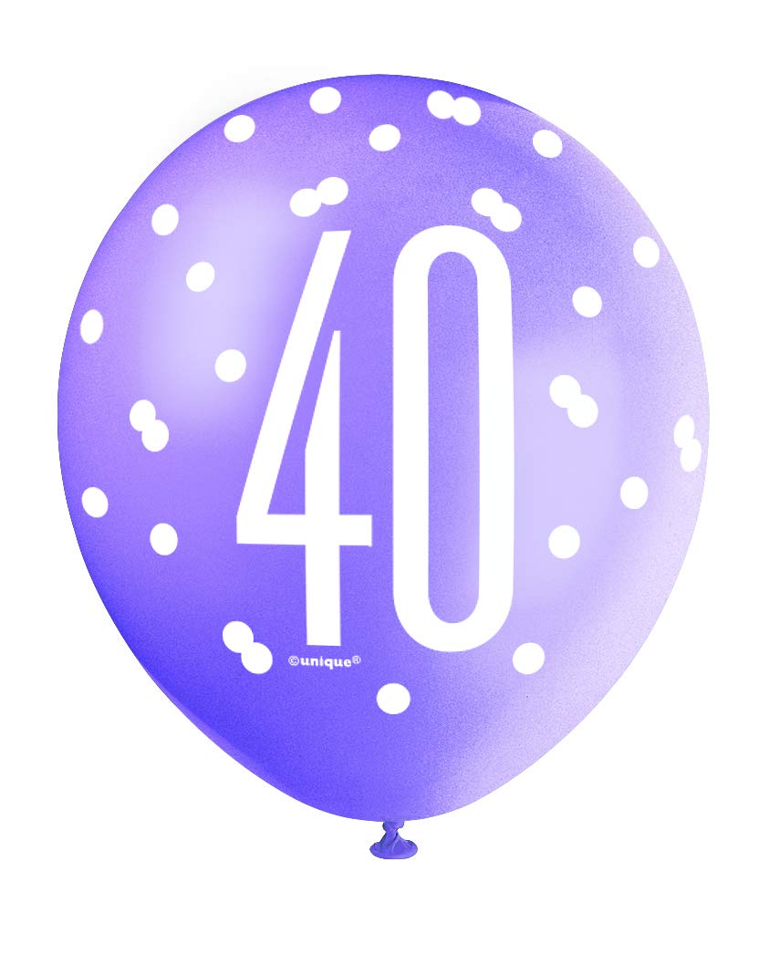 Unique 40th Birthday Balloons 12" – Pack of 6 Pink, Purple & White Latex Balloons